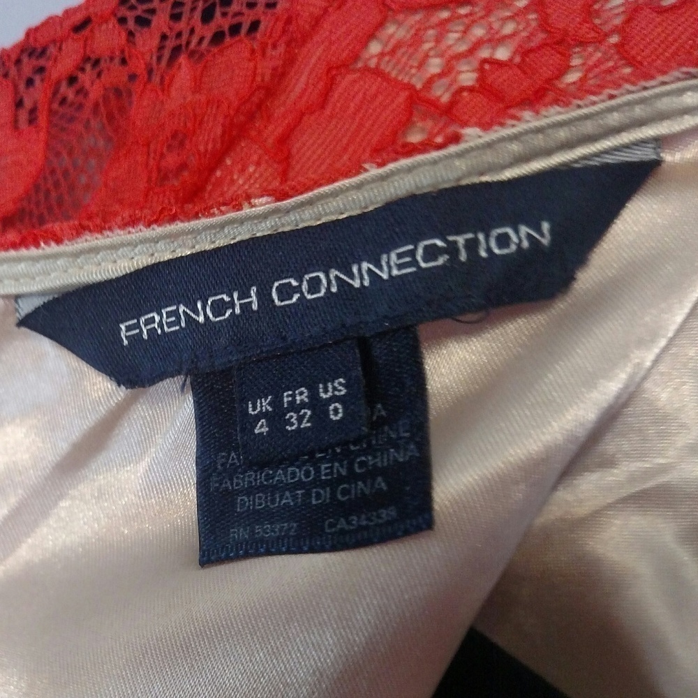 French Connection Red Lace Fit Flare Dress 3/4 Sleeve Boat Neck Evening Party - Picture 5 of 6